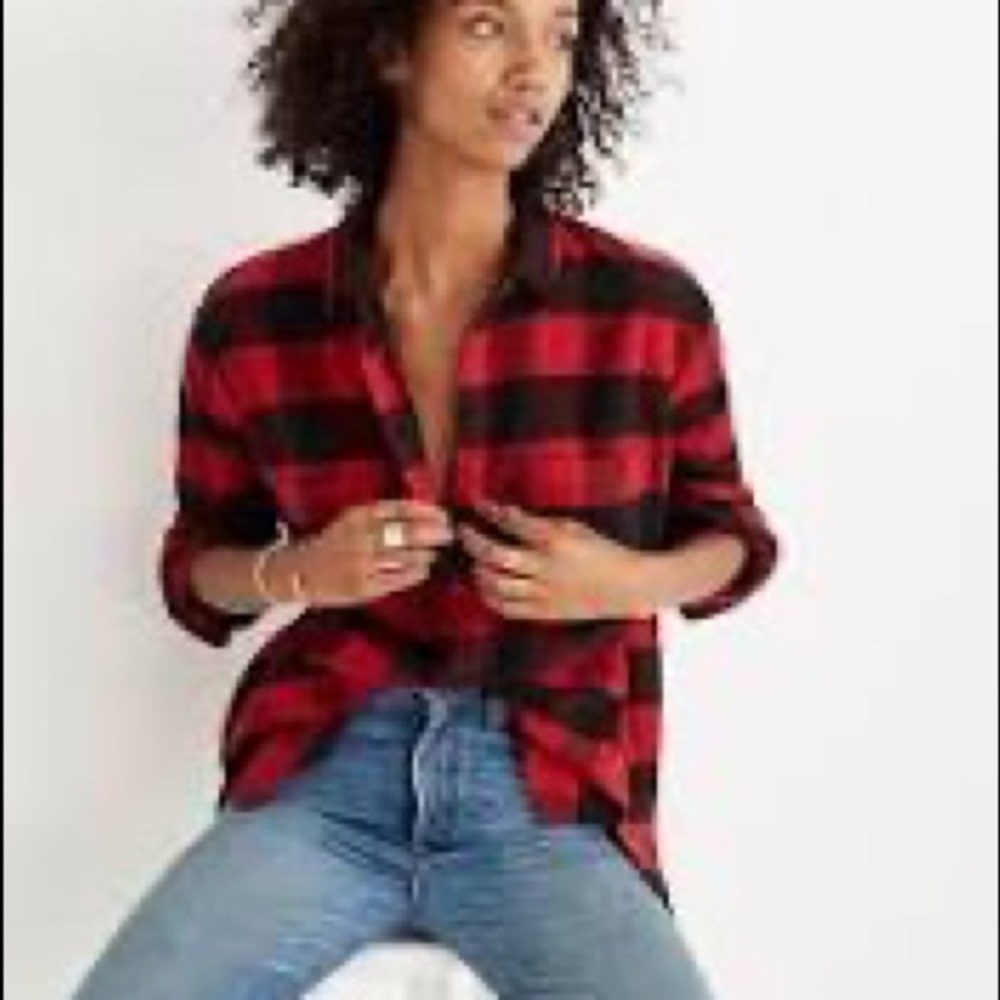 Madewell Oversized Women’s L Flannel Shirt red and black buffalo check plaid EUC